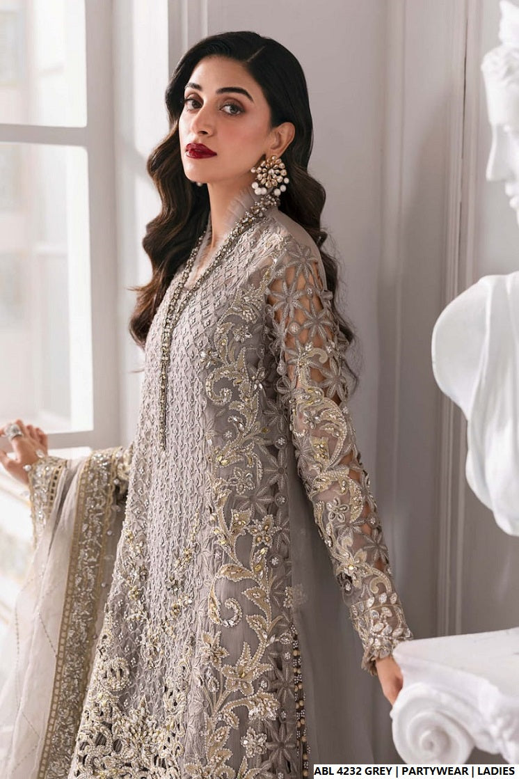 Pakistani women's grey organza A-Line shirt full view