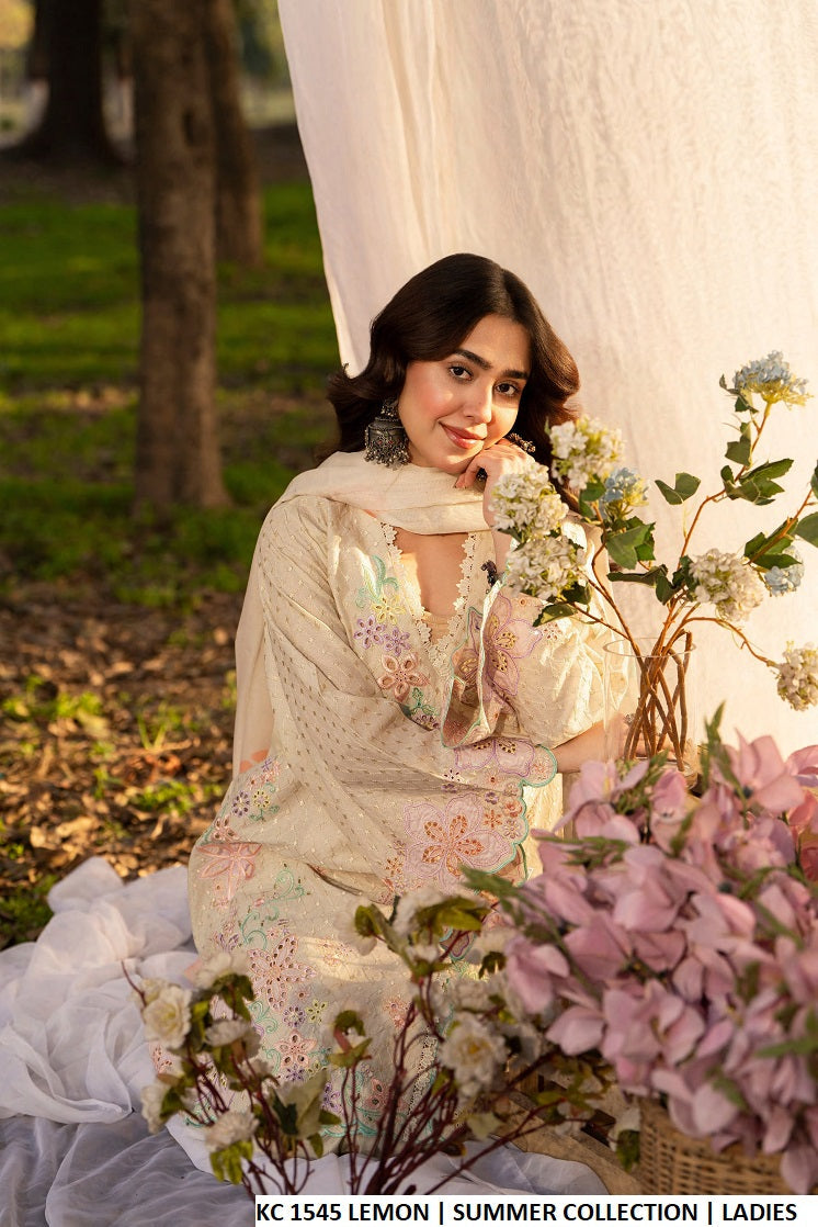 Pakistani women's lemon yellow cotton chikankari angrakha short shirt detail view