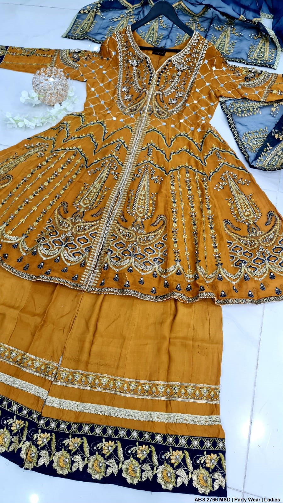 ABS 2766 Pakistani women's chiffon frock with plazo detail view