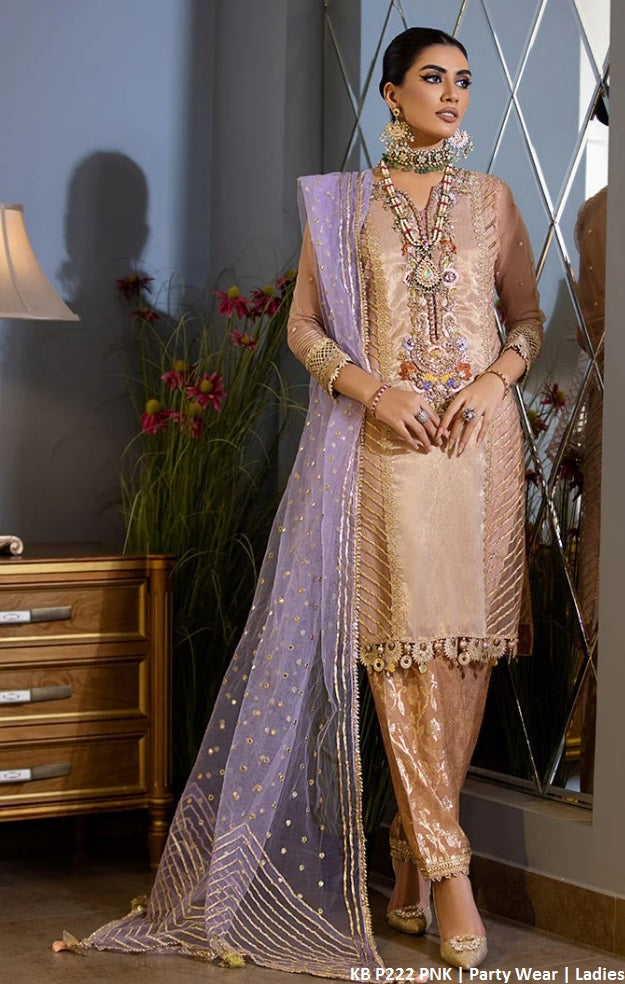 Pure resham mesuri embroidered shirt KB P222 - Pakistani women's luxury party wear with organza dupatta front view