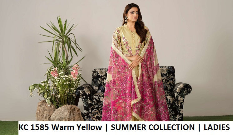 KC Ayra 1585 Warm Yellow - Warm Yellow Embroidered 3-Piece Women's Ready to Wear Suit