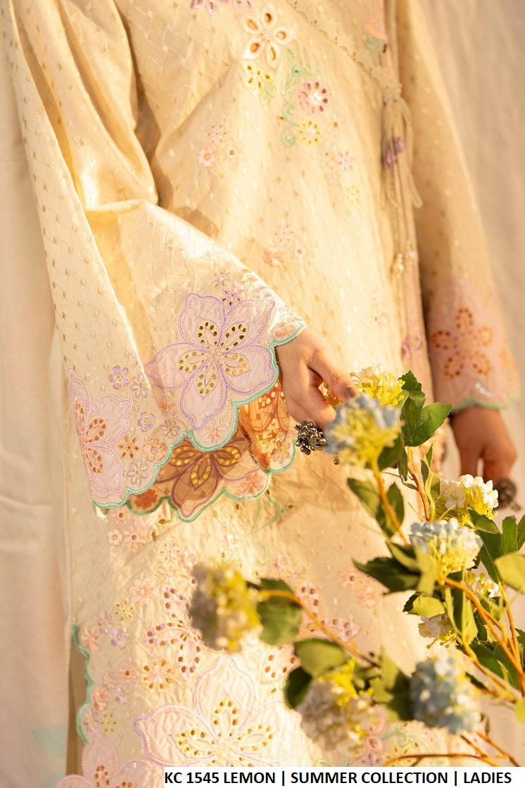 Pakistani women's lemon yellow cotton chikankari angrakha short shirt back view