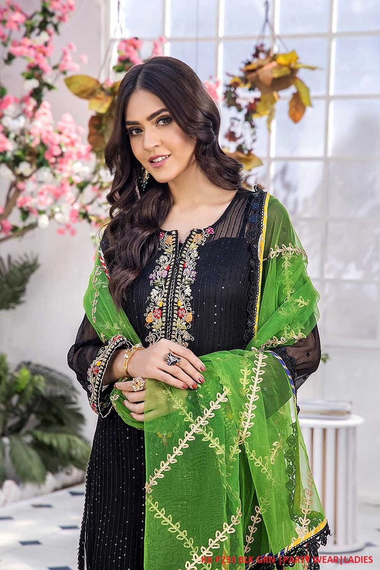 KB P233 crinkle chiffon Pakistani women's embroidered formal outfit back view