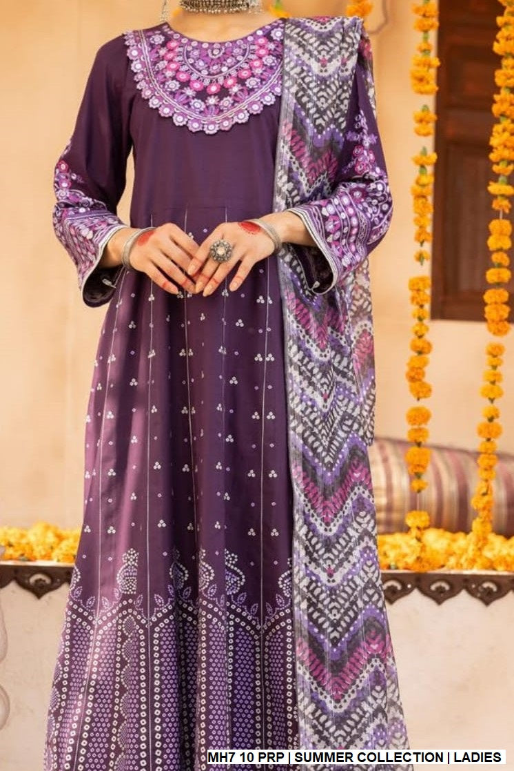 Cotton frock shirt MH7 10 - Pakistani women's casual elegant outfit with digital print dupatta front view