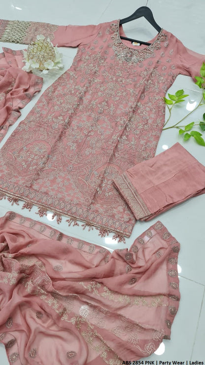 ABS 2854 Pakistani women's chiffon straight shirt with chiffon dupatta back view