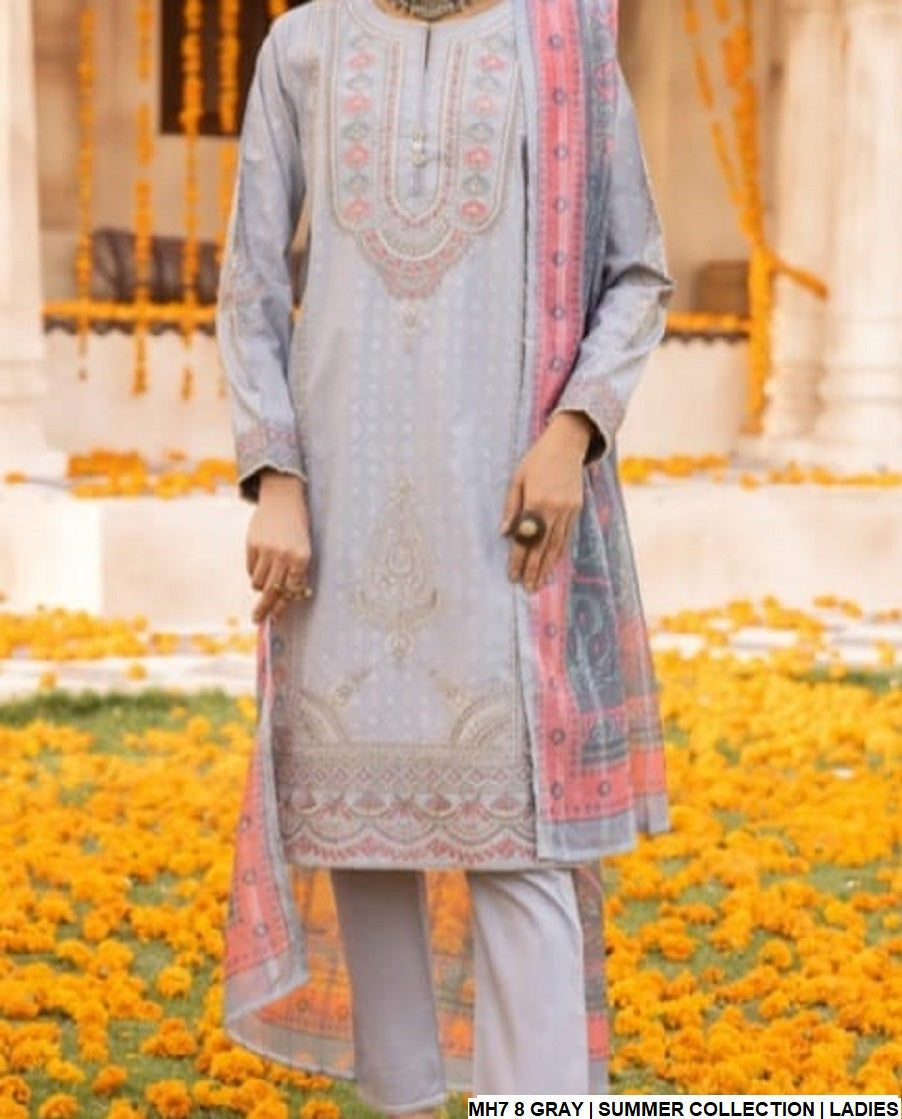 Cotton straight shirt MH7 8 - Pakistani women's casual outfit with digital print dupatta front view