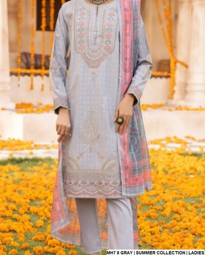 Cotton straight shirt MH7 8 - Pakistani women's casual outfit with digital print dupatta front view
