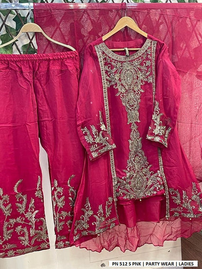 PNW 512 Pakistani women's chiffon gown frock detail view