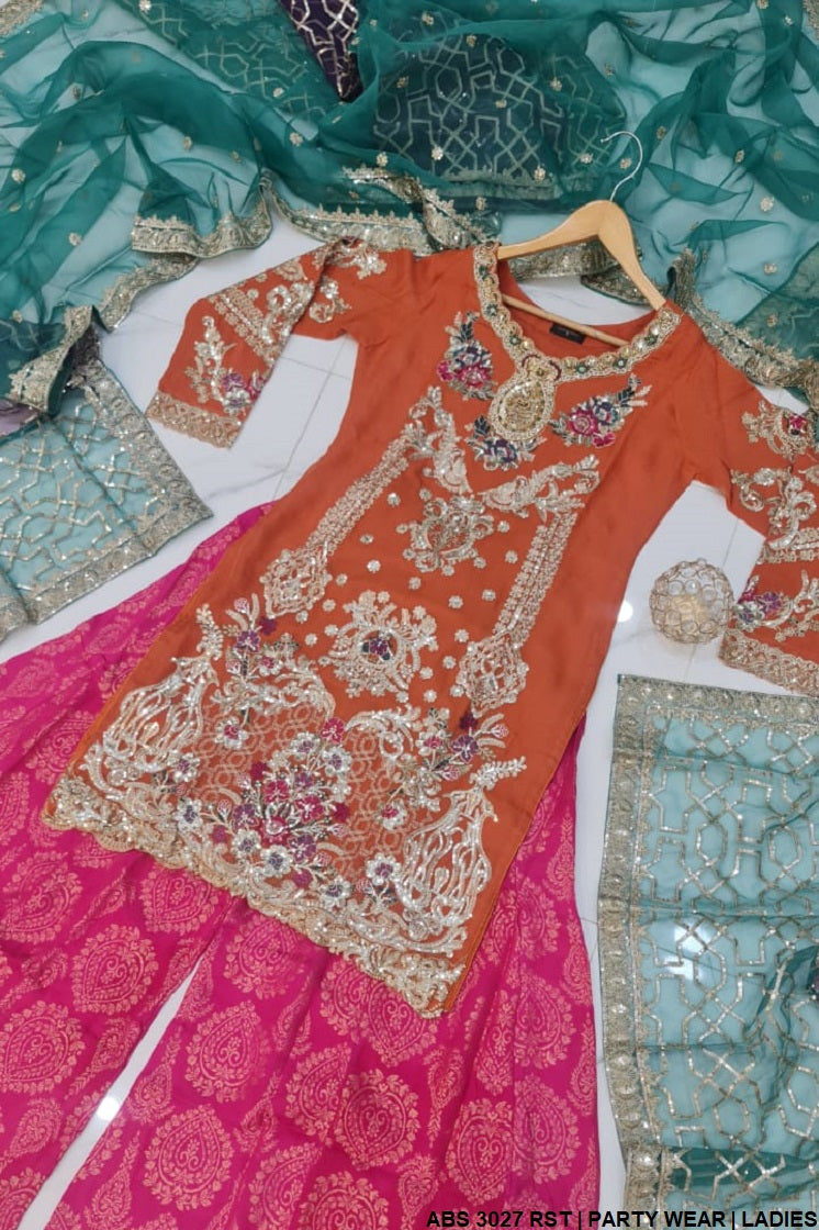 ABS 3027 Pakistani women's chiffon party wear sharara back view