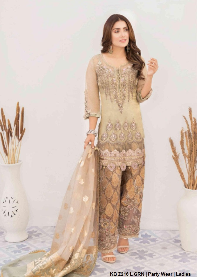 Pure resham mesuri embroidered shirt KB Z216 - Pakistani women's luxury party wear with banarsi jamawar trouser front view