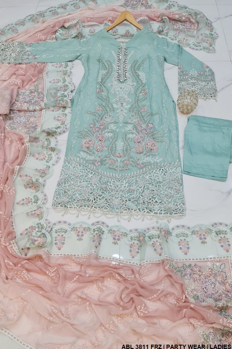 ABL 3811 Pakistani women's chiffon straight shirt detail view