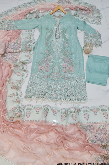 ABL 3811 Pakistani women's chiffon straight shirt detail view