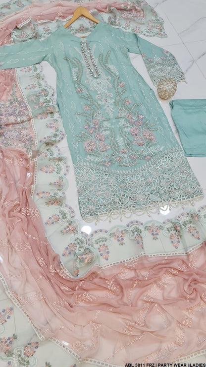 ABL 3811 chiffon Pakistani women's straight shirt side view