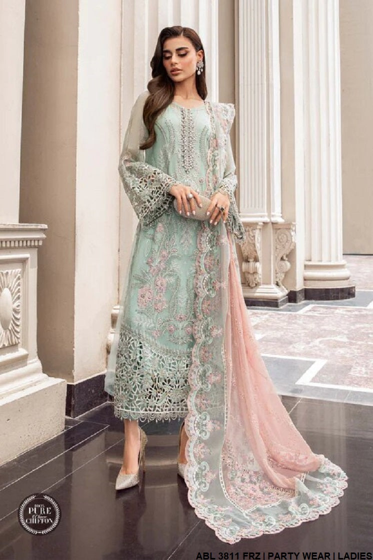 Chiffon straight shirt ABL 3811 - Pakistani women's elegant outfit with viscose trouser front view