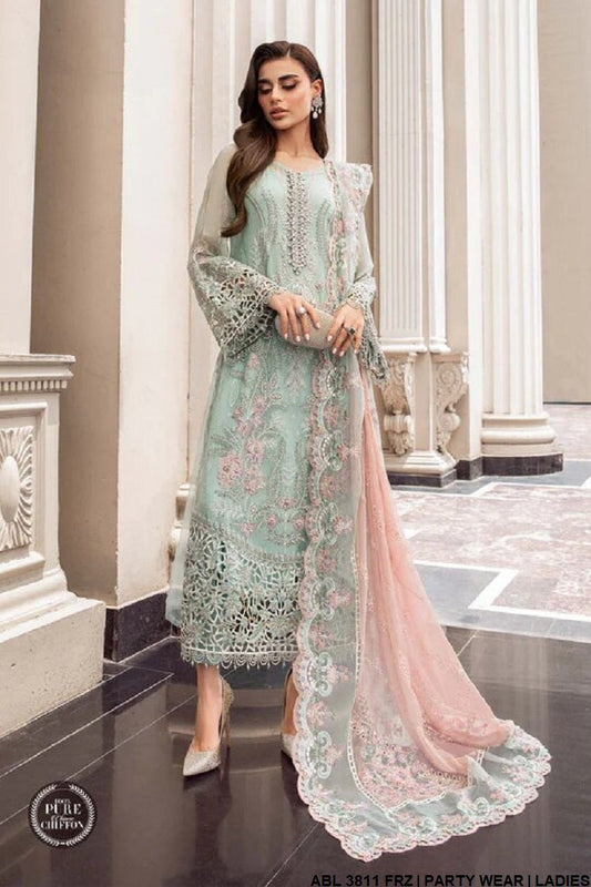 Chiffon straight shirt ABL 3811 - Pakistani women's elegant outfit with viscose trouser front view