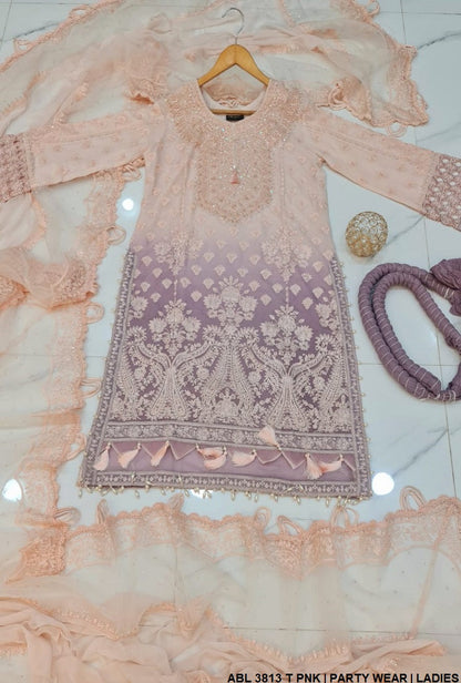 ABL 3813 Pakistani women's chiffon straight shirt back view