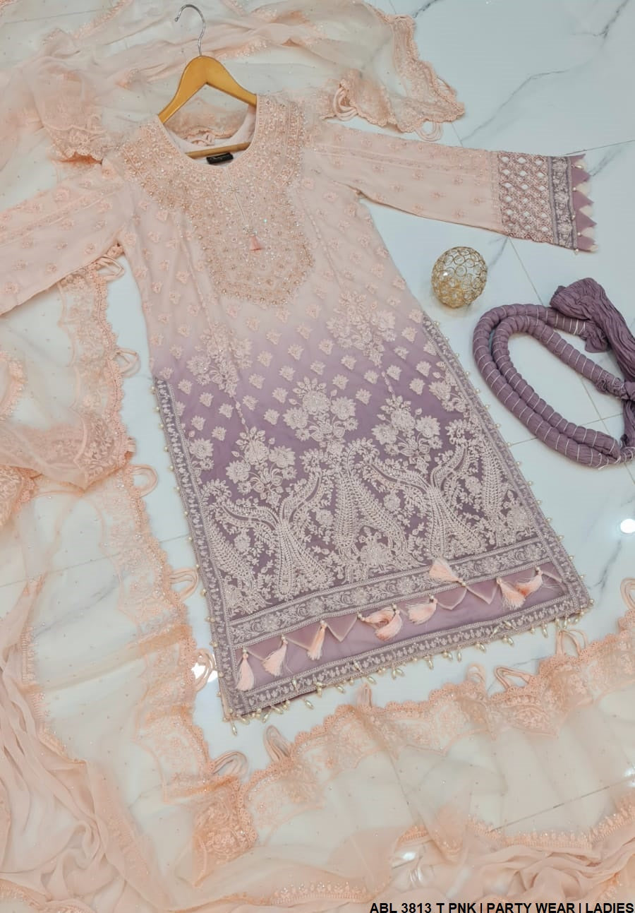 ABL 3813 Pakistani women's chiffon outfit with dupatta detail view