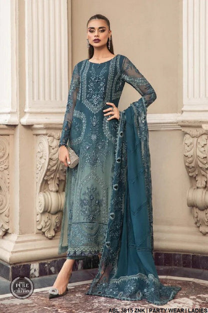 Chiffon straight shirt ABL 3815 - Pakistani women's elegant party wear with grip trouser front view
