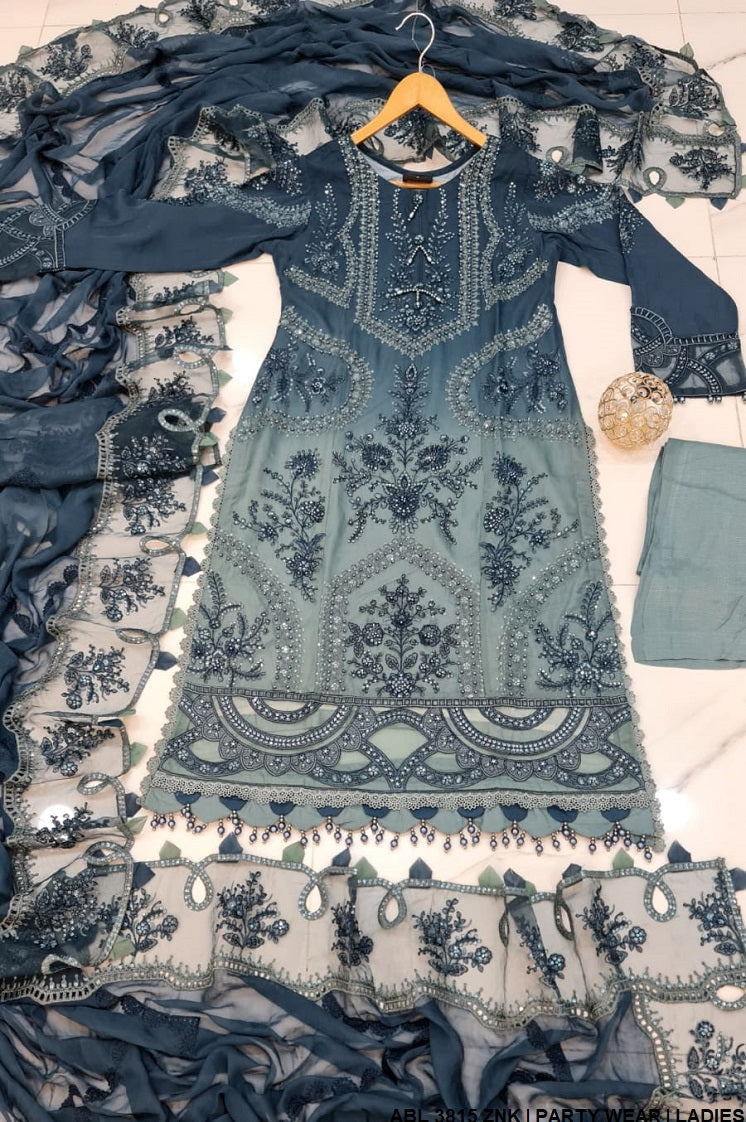 ABL 3815 Pakistani women's chiffon straight shirt detail view