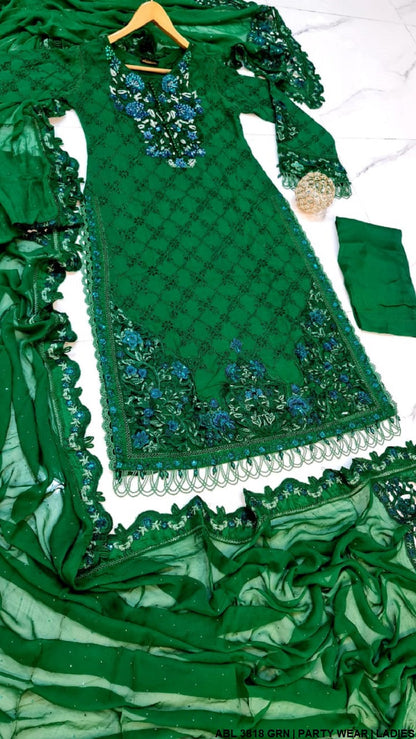 ABL 3818 Pakistani women's chiffon straight shirt back view