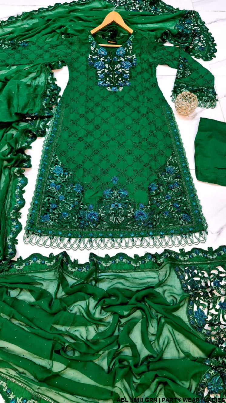 ABL 3818 chiffon Pakistani women's straight shirt side view