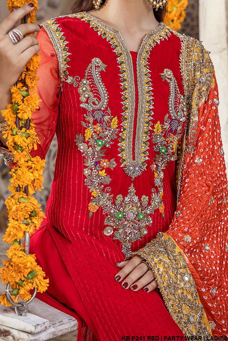 KB P241 Pakistani women's luxury hand embroidered formal outfit detail view