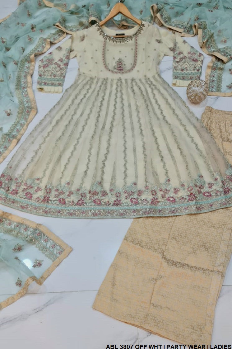 ABL 3807 Pakistani women's organza frock with organza dupatta back view