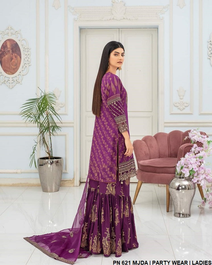 PNW 621 chiffon Pakistani women's shirt with gharara side view