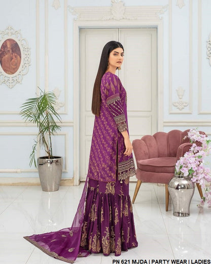 PNW 621 chiffon Pakistani women's shirt with gharara side view