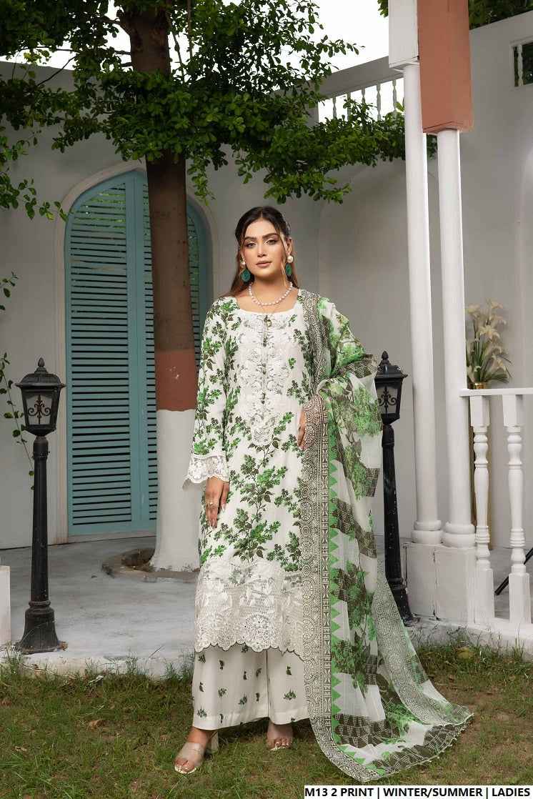 Lawn A-Line printed shirt - Pakistani women's casual summer outfit with cotton trouser and lawn dupatta front view