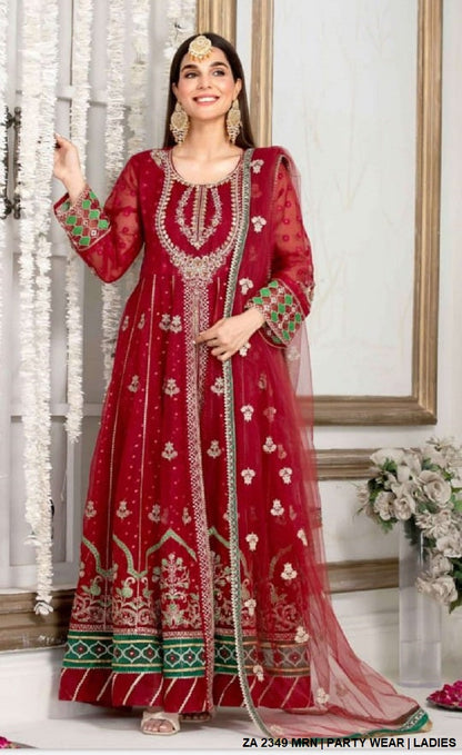 ZA 2349 Pakistani women's organza formal long frock back view