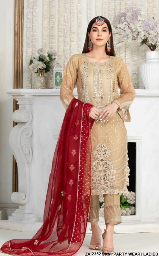 Zari organza straight shirt ZA 2352 - Pakistani women's formal wear with jamawar trouser and organza dupatta front view