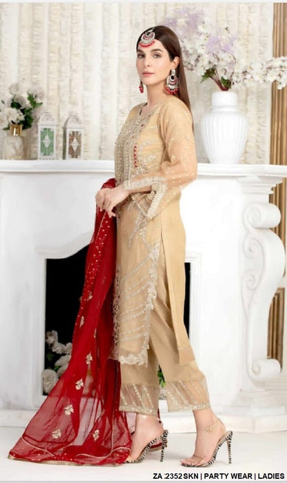 ZA 2350 Pakistani women's chiffon outfit with chiffon dupatta back view