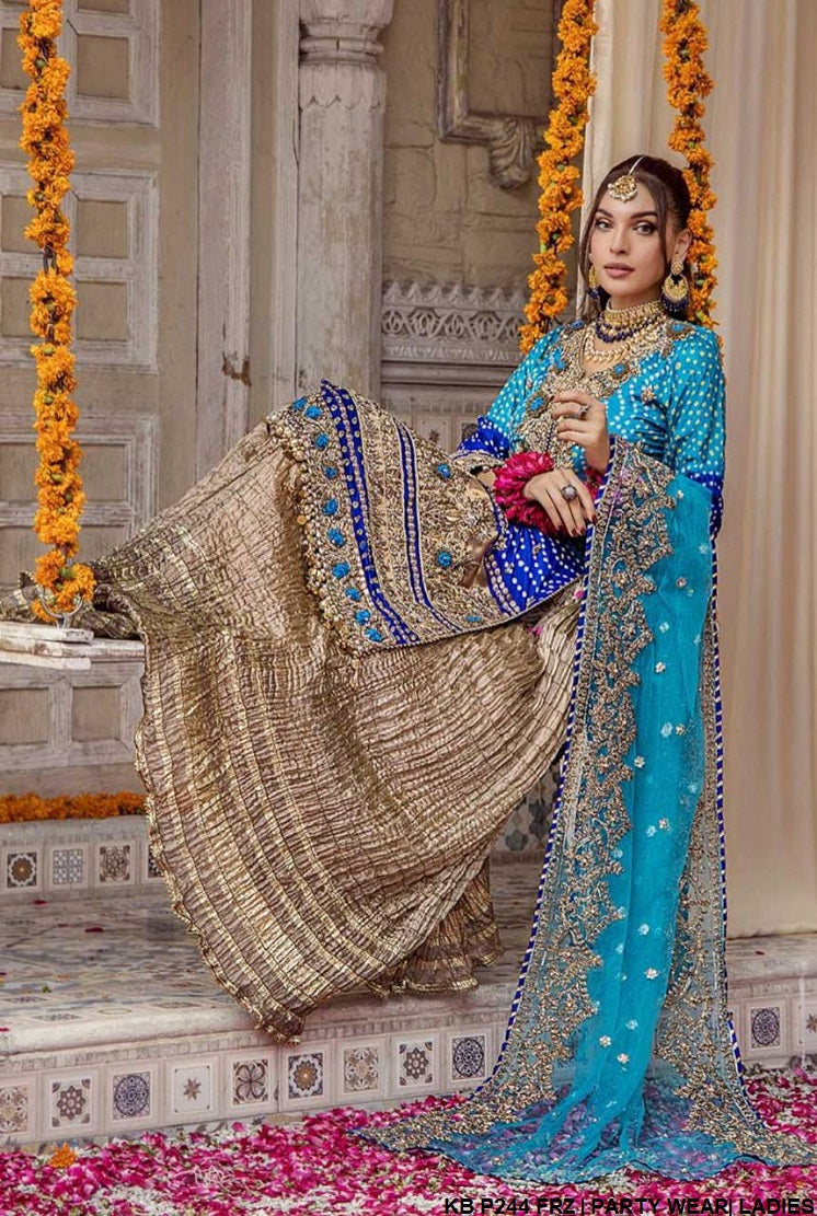 KB P244 pure silk chunnari Pakistani women's embroidered sharara side view