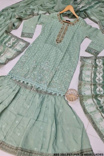 ABS 3095 Pakistani women's chiffon straight shirt gharara full view