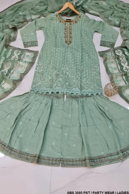 ABS 3095 Pakistani women's chiffon gharara outfit detail view