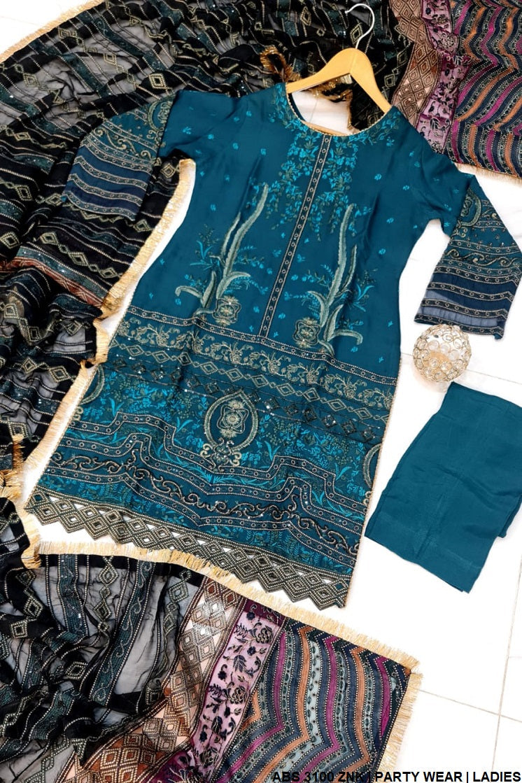 ABS 3100 Pakistani women's chiffon outfit back view