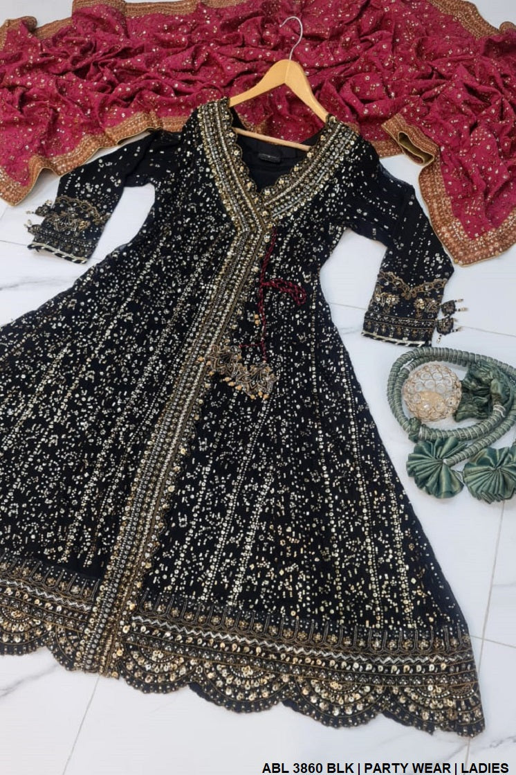 ABL 3860 Pakistani women's chiffon angrakha formal outfit full view