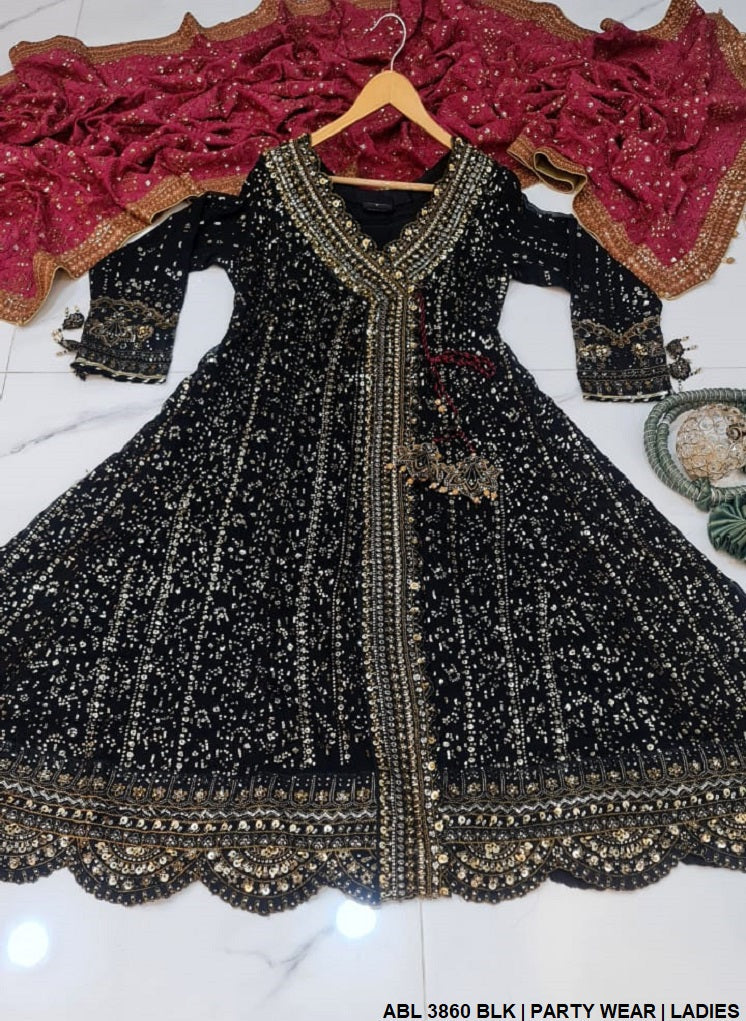 ABL 3860 chiffon angrakha Pakistani women's party wear with masuri trouser side view
