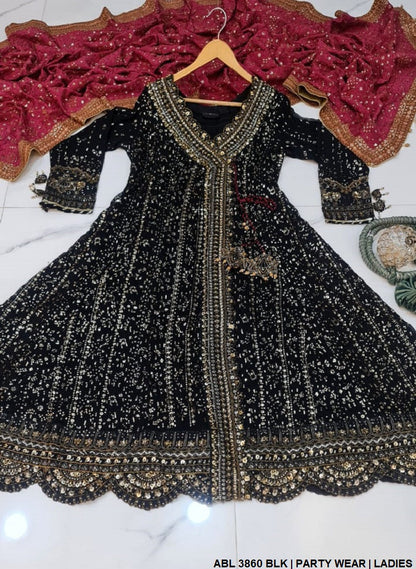 ABL 3860 chiffon angrakha Pakistani women's party wear with masuri trouser side view