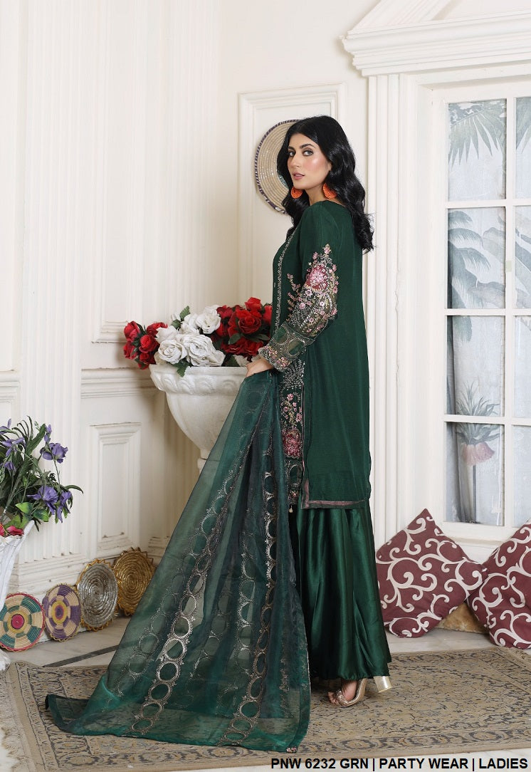 PNW 6232 Pakistani women's chiffon gharara outfit back view
