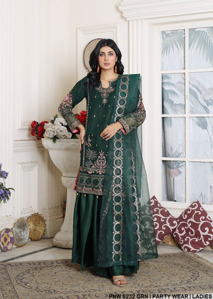 Chiffon shirt gharara PNW 6232 - Pakistani women's party wear with organza dupatta front view