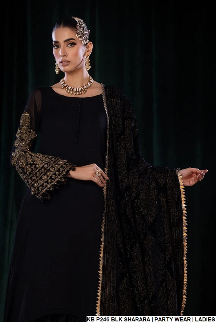 KB P246 crinkle chiffon Pakistani women's embroidered sharara back view