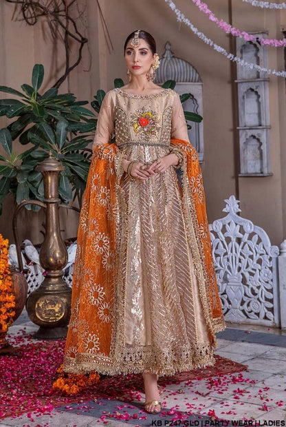 Pure mesuri hand embroidered sharara KB P247 GOLD - Pakistani women's bridal luxury wear front view