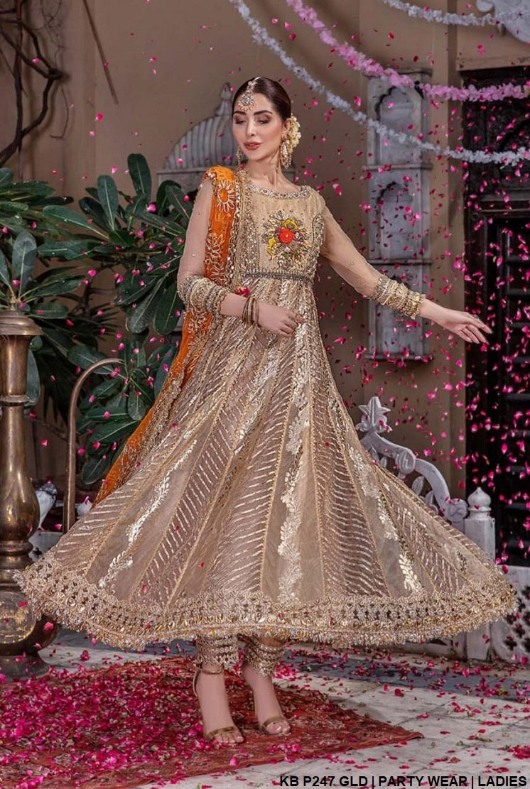 KB P247 GOLD mesuri Pakistani women's hand embroidered sharara side view