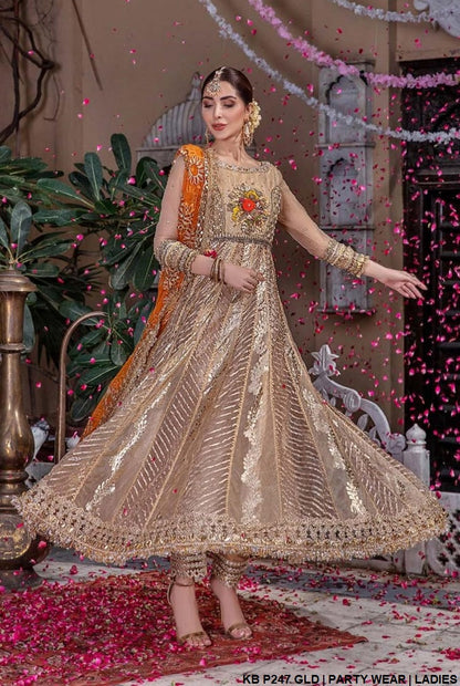 KB P247 GOLD mesuri Pakistani women's hand embroidered sharara side view