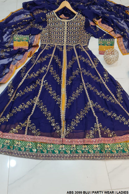 ABS 3099 chiffon Pakistani women's open frock with grip trouser back view