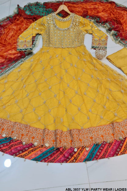 ABL 3857 Pakistani women's net long maxi detail view