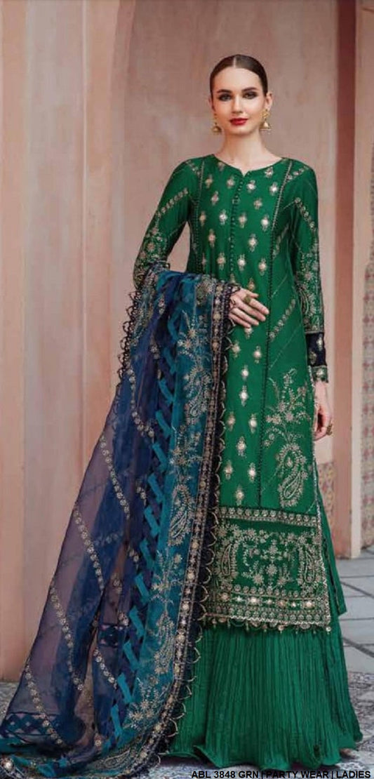 Chiffon straight shirt sharara ABL 3848 - Pakistani women's party wear with organza dupatta front view