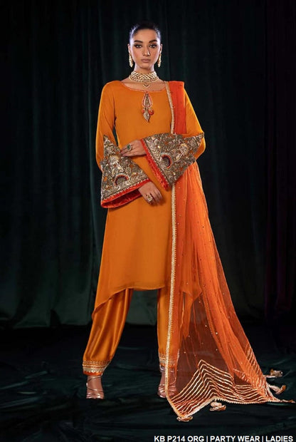 KB P214 Pakistani women's crinkle chiffon party outfit back view